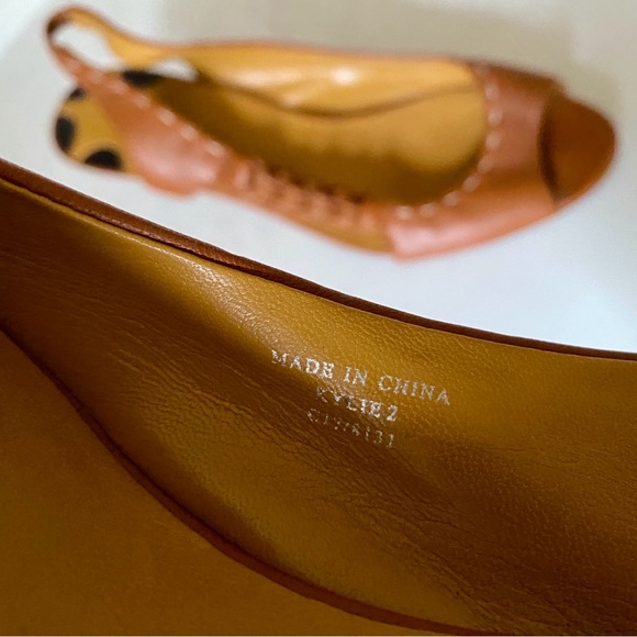 Max Studio Kylie 2 Cognac Leather Braided Slingback Open Peep Toe Heels Shoes 8 - Picture 8 of 9